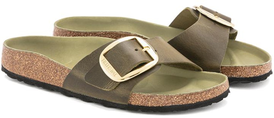 Birkenstock Madrid Olive Green Big Buckle Natural Leather Oiled 1024114 Fashion Slippers