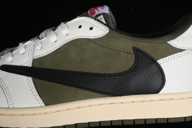 Travis Scott Nike Air Jordan 1 Low OG Medium Olive Black Sail Muslin Sneakers