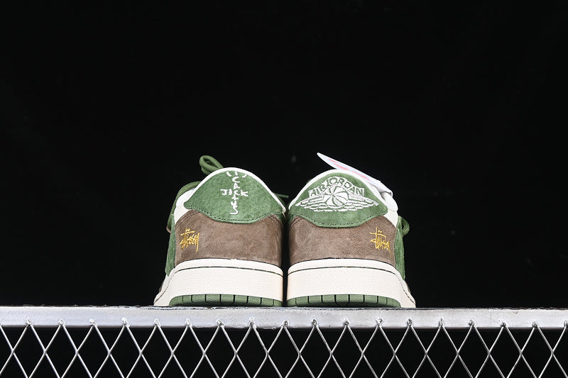 Travis Scott Fragment Design Nike Air Jordan 1 Low OG SP White Green Brown Sneakers