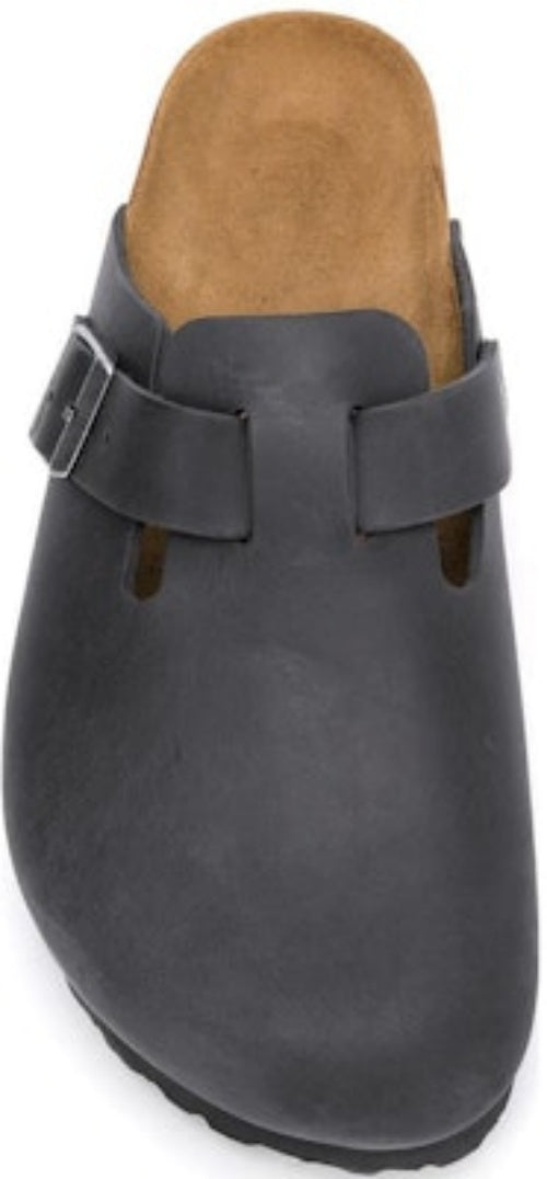 Birkenstock Boston Oiled Leather 0059463 Black Narrow Covered-Toe Slippers