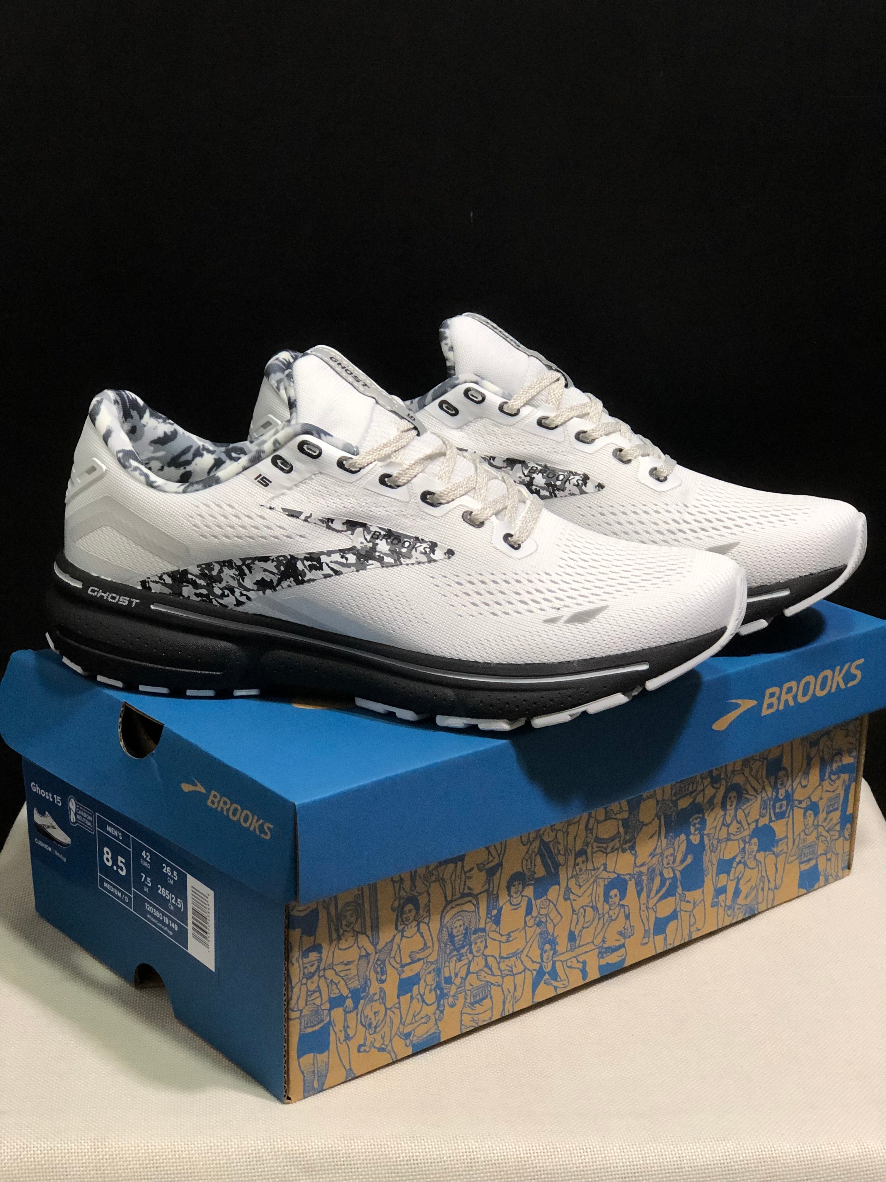 Brooks Ghost 15 Shock-absorbing Wear-resistant Low-top Running Shoes White/Camouflage