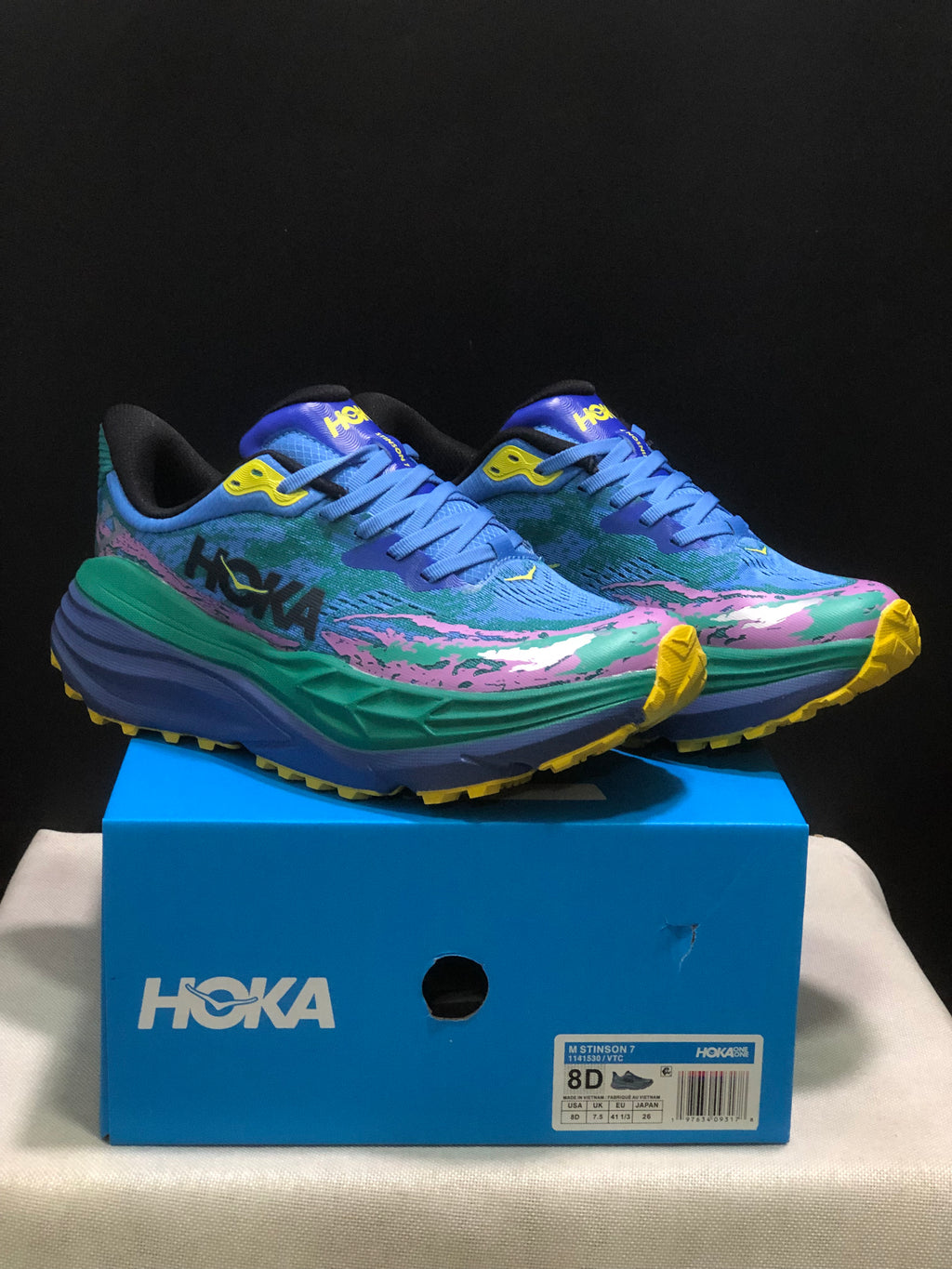 Hoka One One Stinson 7 Comfortable Anti-slip Running Shoes Blue/Camouflage/Green