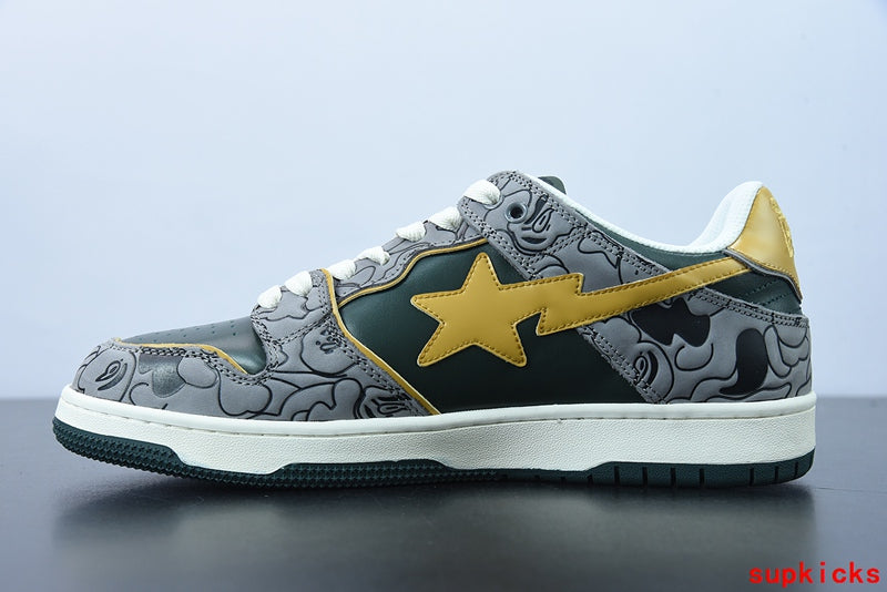 A Bathing Ape Bape Sta Sk8 Gray And Yellow Embossed Patent Leather