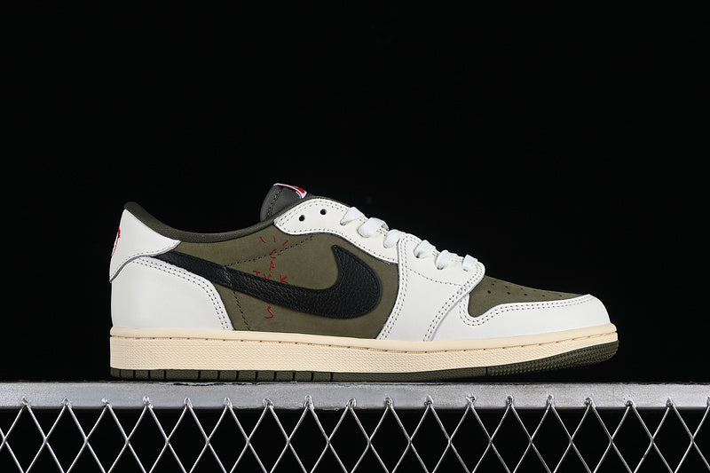 Travis Scott Nike Air Jordan 1 Low OG Medium Olive Black Sail Muslin Sneakers