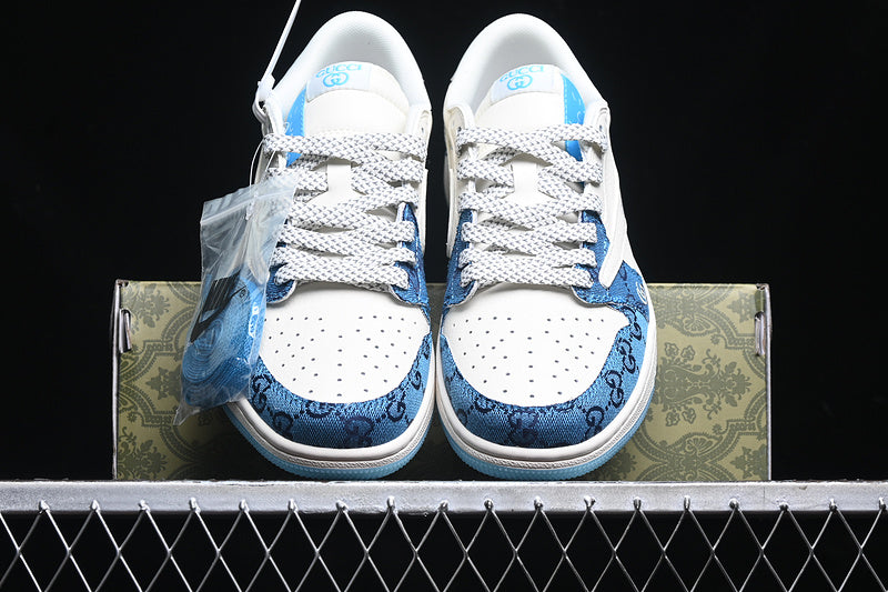 Travis Scott Fragment Design Nike Air Jordan 1 Low Gucci OG SP Blue White Sneakers