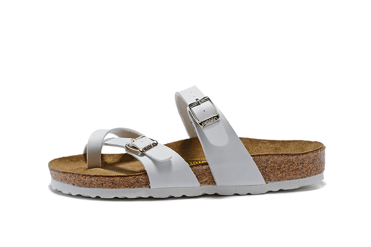 Birkenstock Madrid White Single-Snap Comfort Toe-Loop Leather Sandals