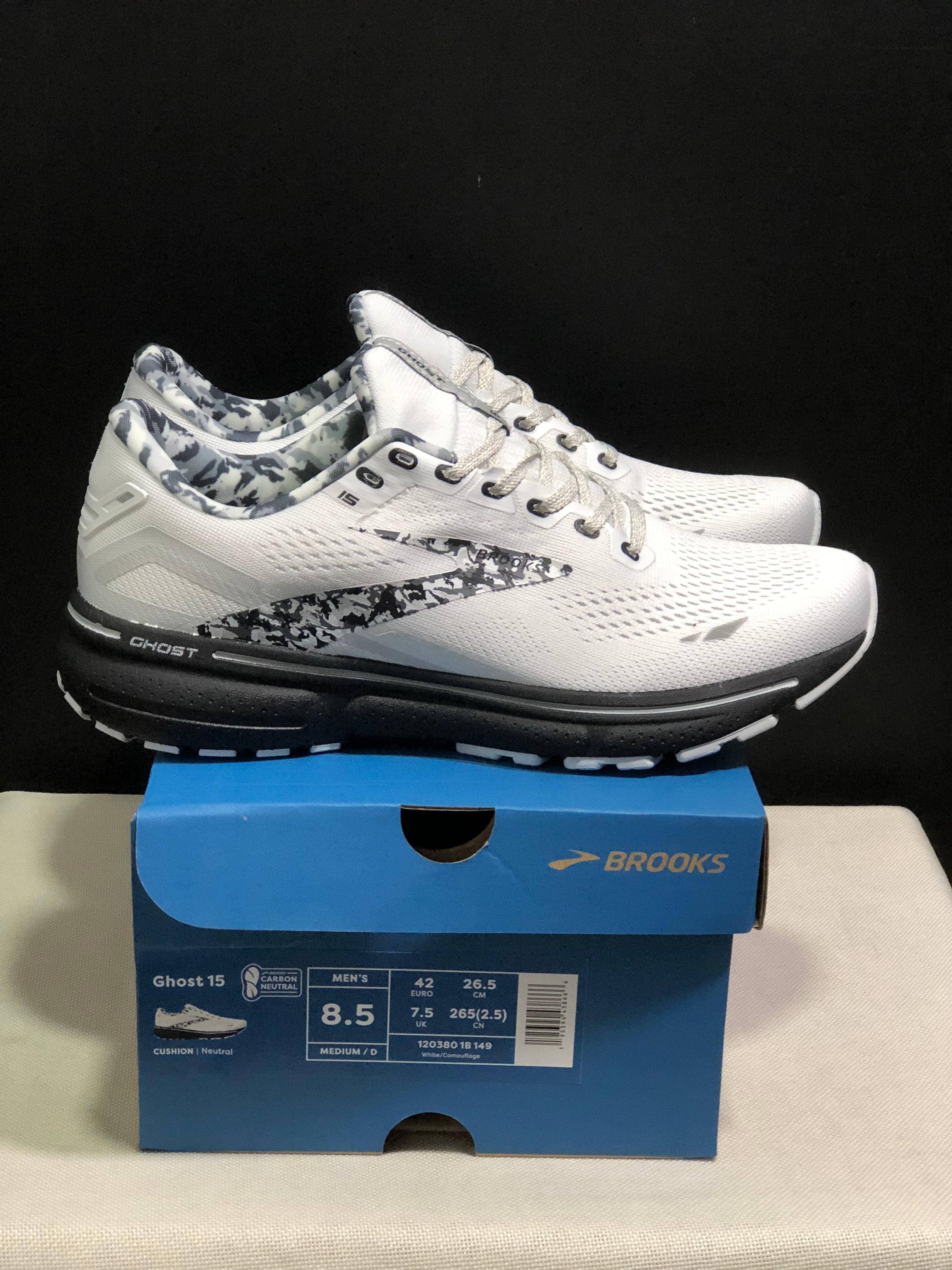 Brooks Ghost 15 Shock-absorbing Wear-resistant Low-top Running Shoes White/Camouflage