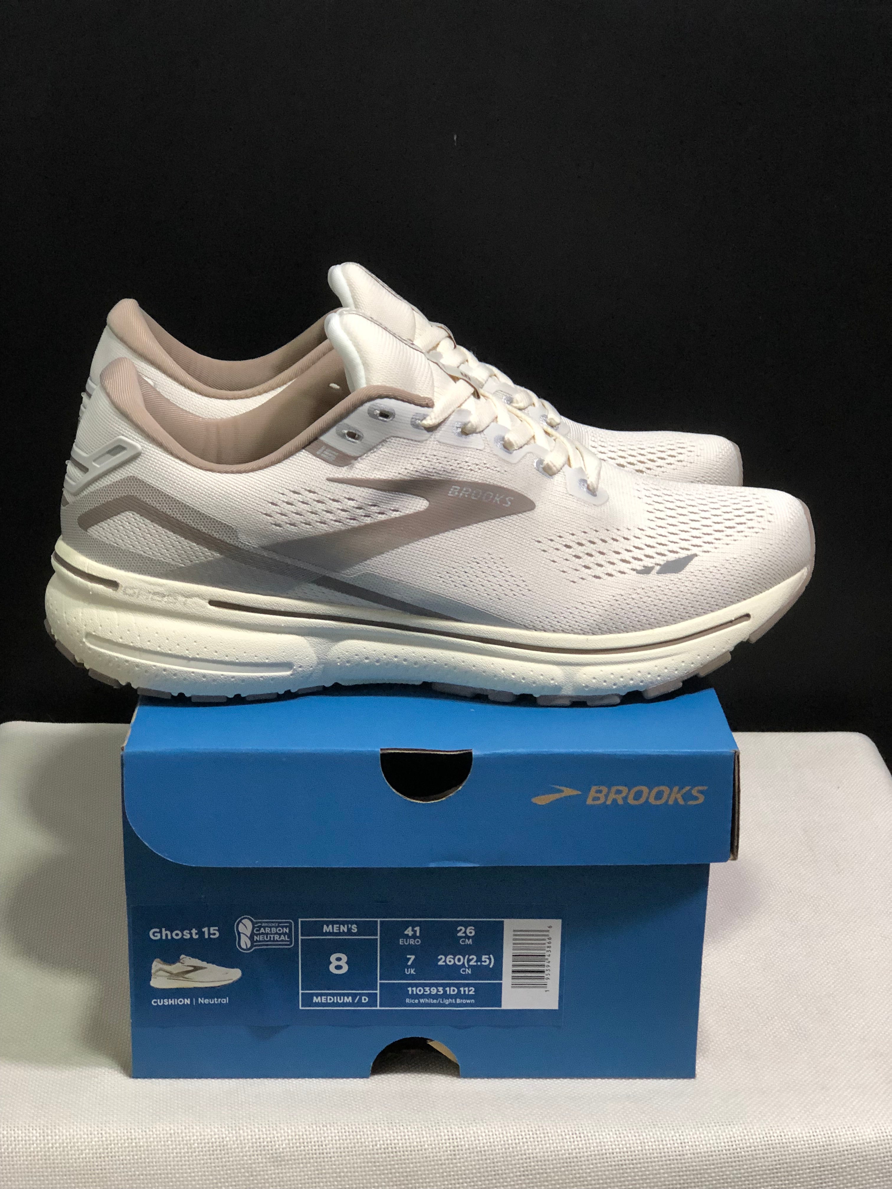 Brooks Ghost 15 Shock-absorbing Wear-resistant Low-top Running Shoes Rice White/Light Brown