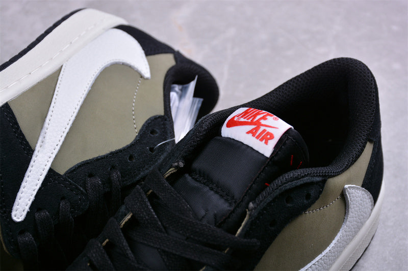 Travis Scott Nike Air Jordan1 Low OG SP White Label Olive Green Black Sneakers
