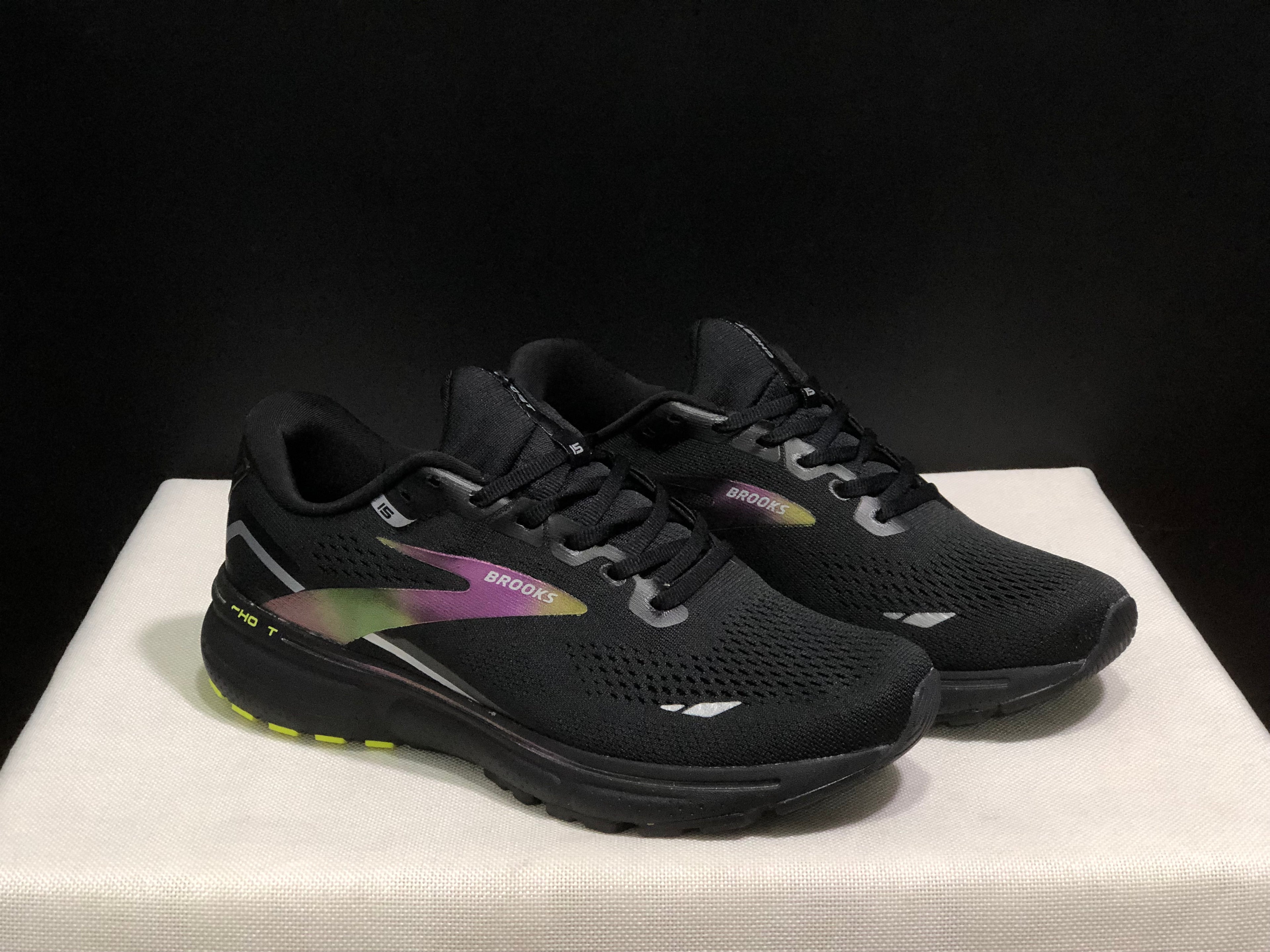 Brooks Ghost 15 Shock-absorbing Wear-resistant Low-top Running Shoes Black Lime Green