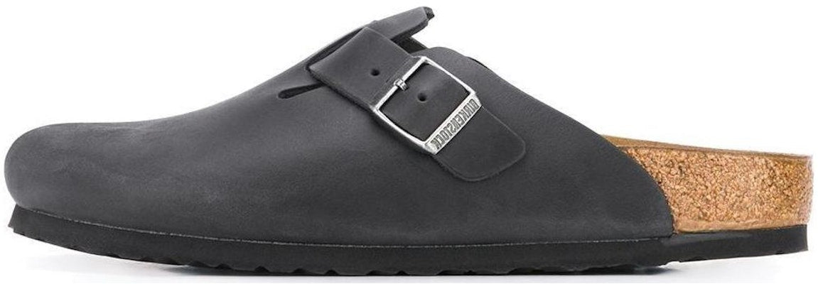 Birkenstock Boston Oiled Leather 0059463 Black Narrow Covered-Toe Slippers