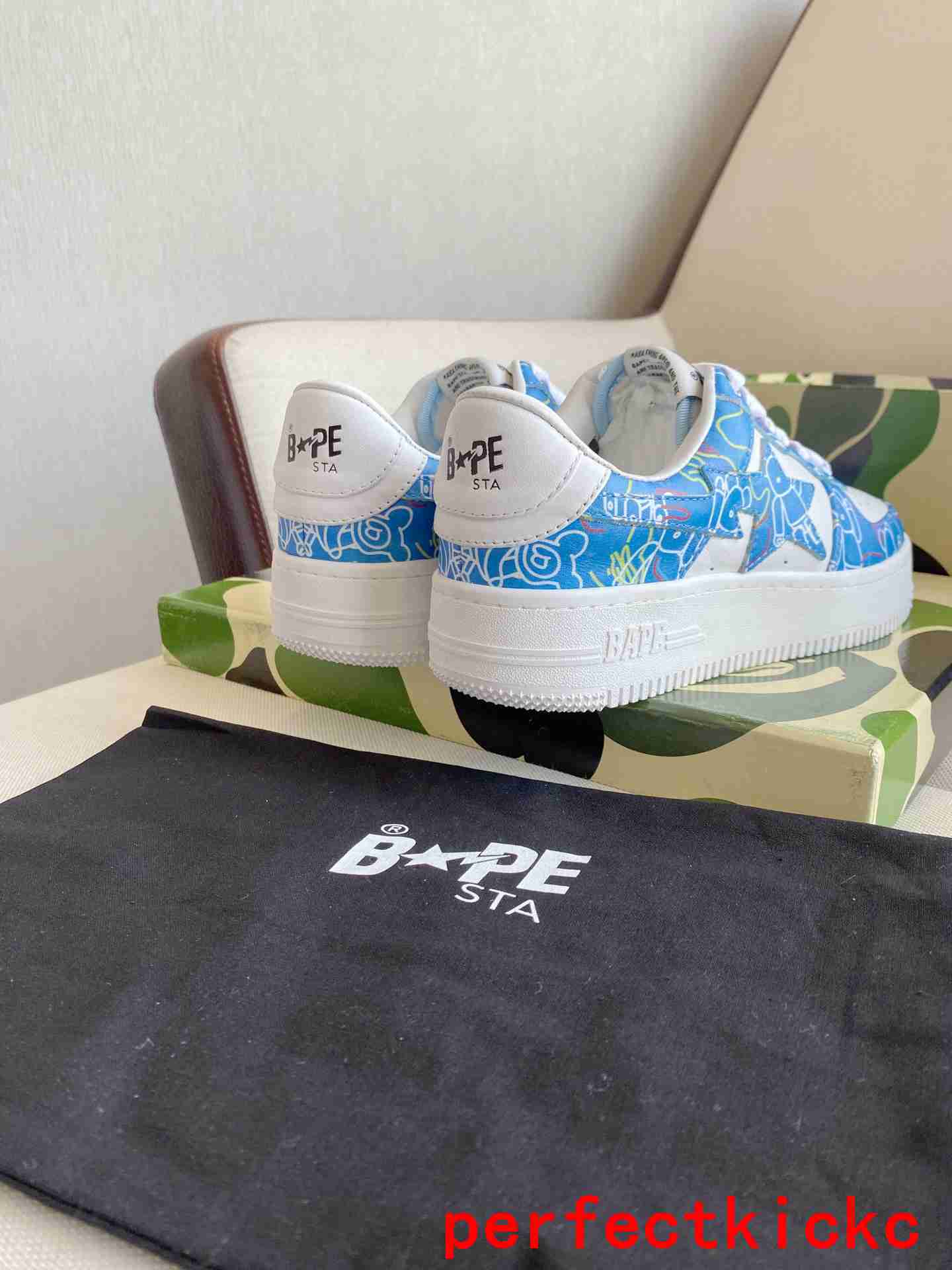 A Bathing Ape Bape Sta Sk8 Blue And White Embossed Patent Leather