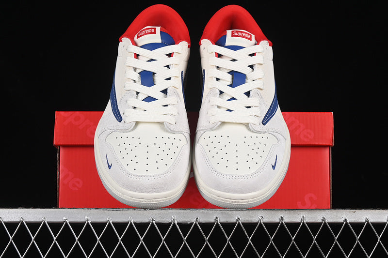 Travis Scott Fragment Design Nike Air Jordan 1 Low Supreme OG SP Red Blue White Sneakers