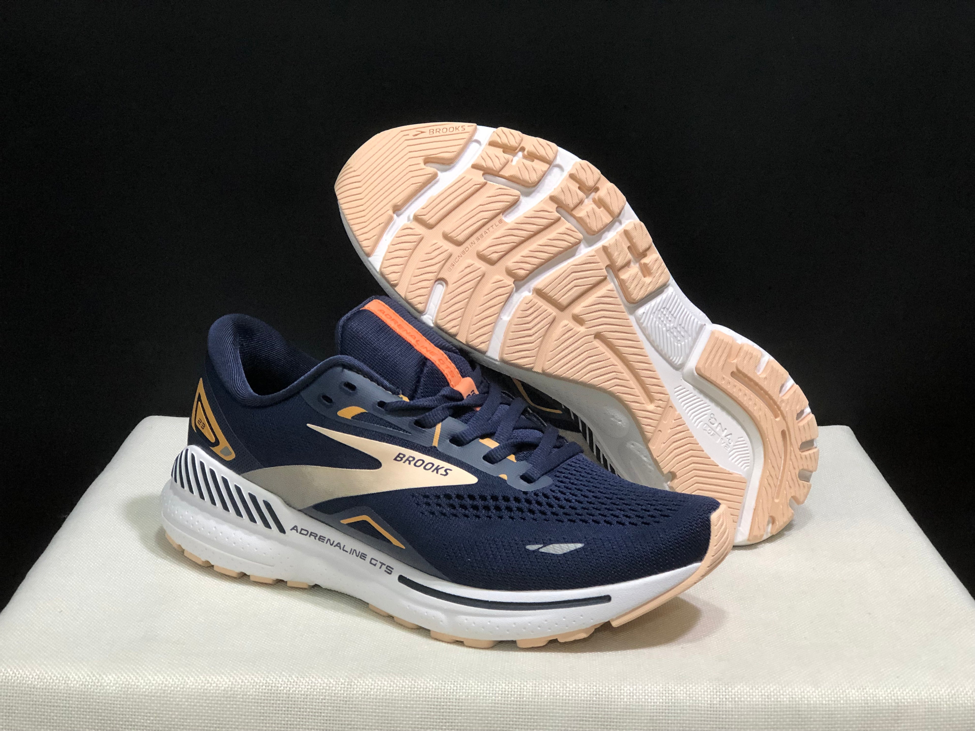 Brooks Adrenaline GTS 23 Shock-absorbing Wear-resistant Low-top Running Shoes Dark Blue/Light Orange