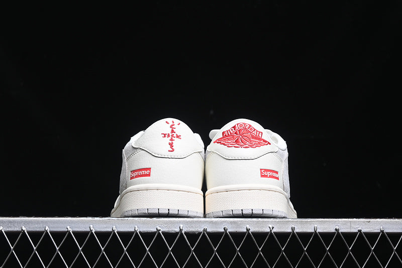 Travis Scott Fragment Design Nike Air Jordan 1 Low Supreme OG SP Light Grey White Fashion Sneakers