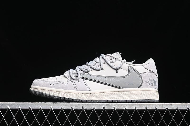 Travis Scott Fragment Design Nike Air Jordan 1 Low The North Face OG SP Grey Sole Grey White Sneakers