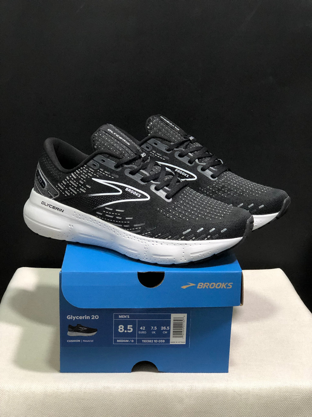 Brooks Glycerin GTS 20 Shock-absorbing Wear-resistant Running Shoes Black/White