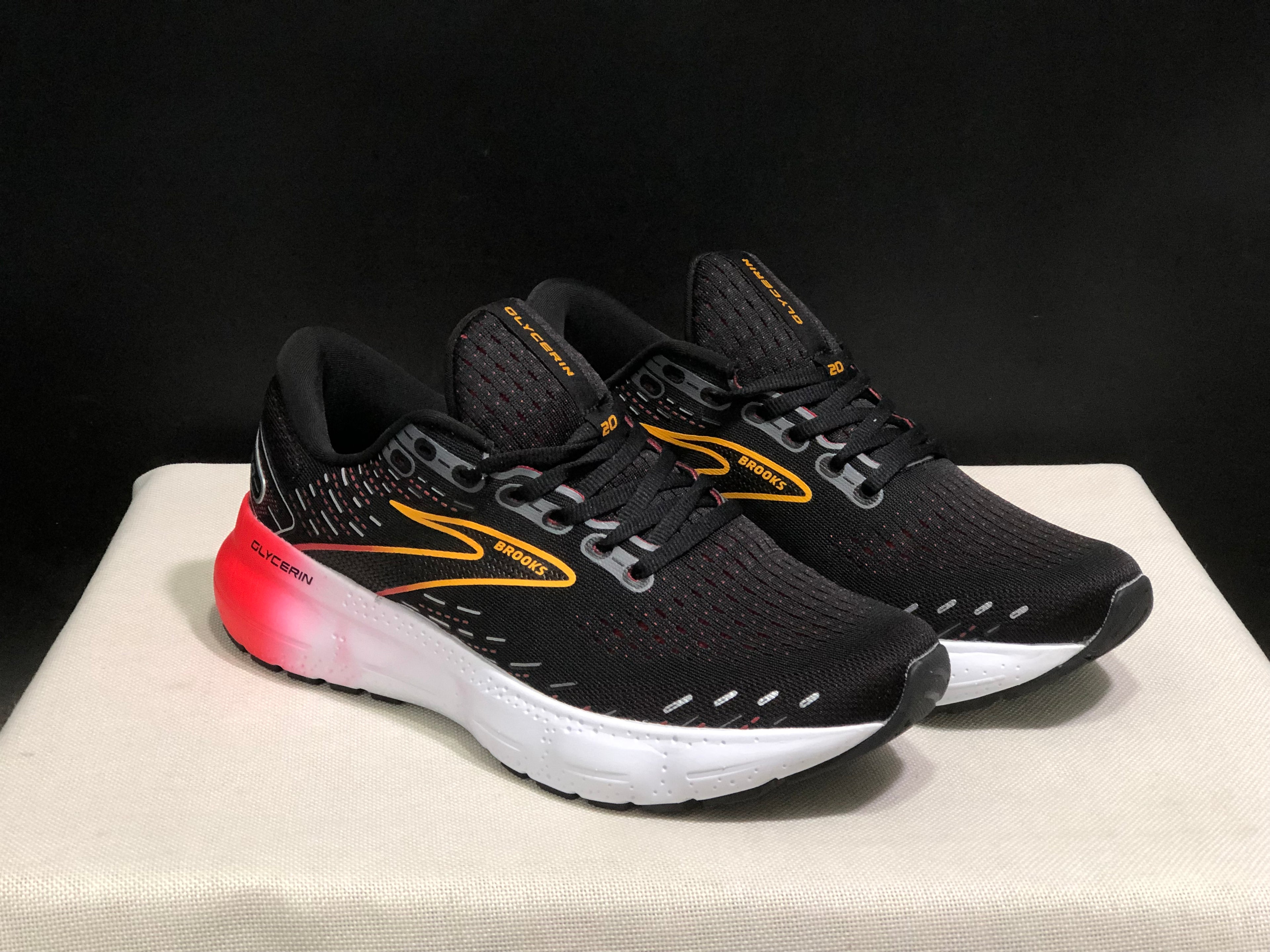 Brooks Glycerin GTS 20 Shock-absorbing Wear-resistant Running Shoes Black/Red/Orange