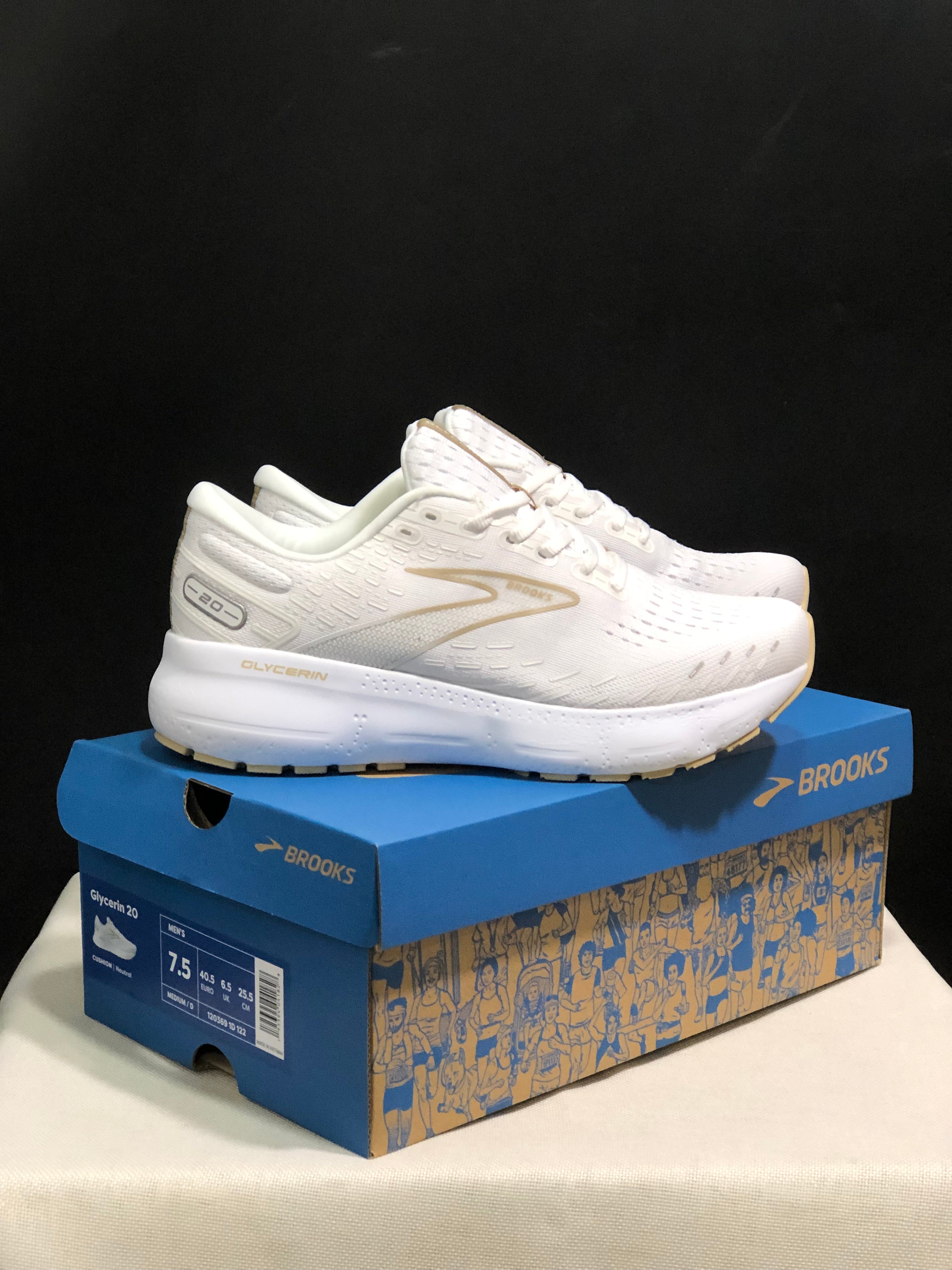 Brooks Glycerin GTS 20 Shock-absorbing Wear-resistant Running Shoes White