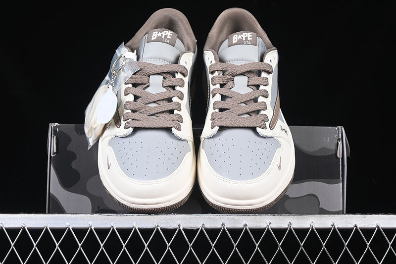 Travis Scott Fragment Design Nike Air Jordan 1 Low Bape OG SP White Grey Brown Sneakers
