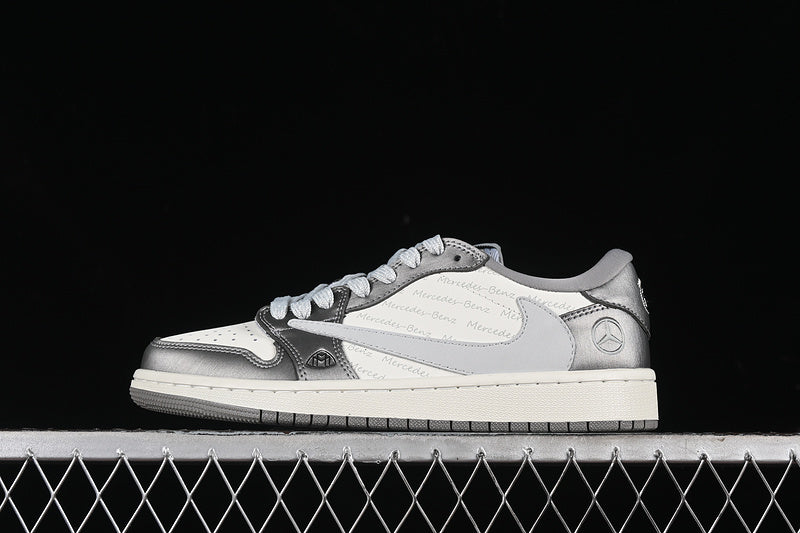 Travis Scott Fragment Design Nike Air Jordan 1 Low OG SP White Silver Grey Sneakers
