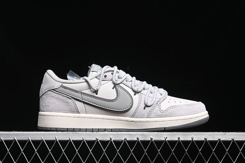 Travis Scott Fragment Design Nike Air Jordan 1 Low The North Face OG SP Grey Sole Grey White Sneakers