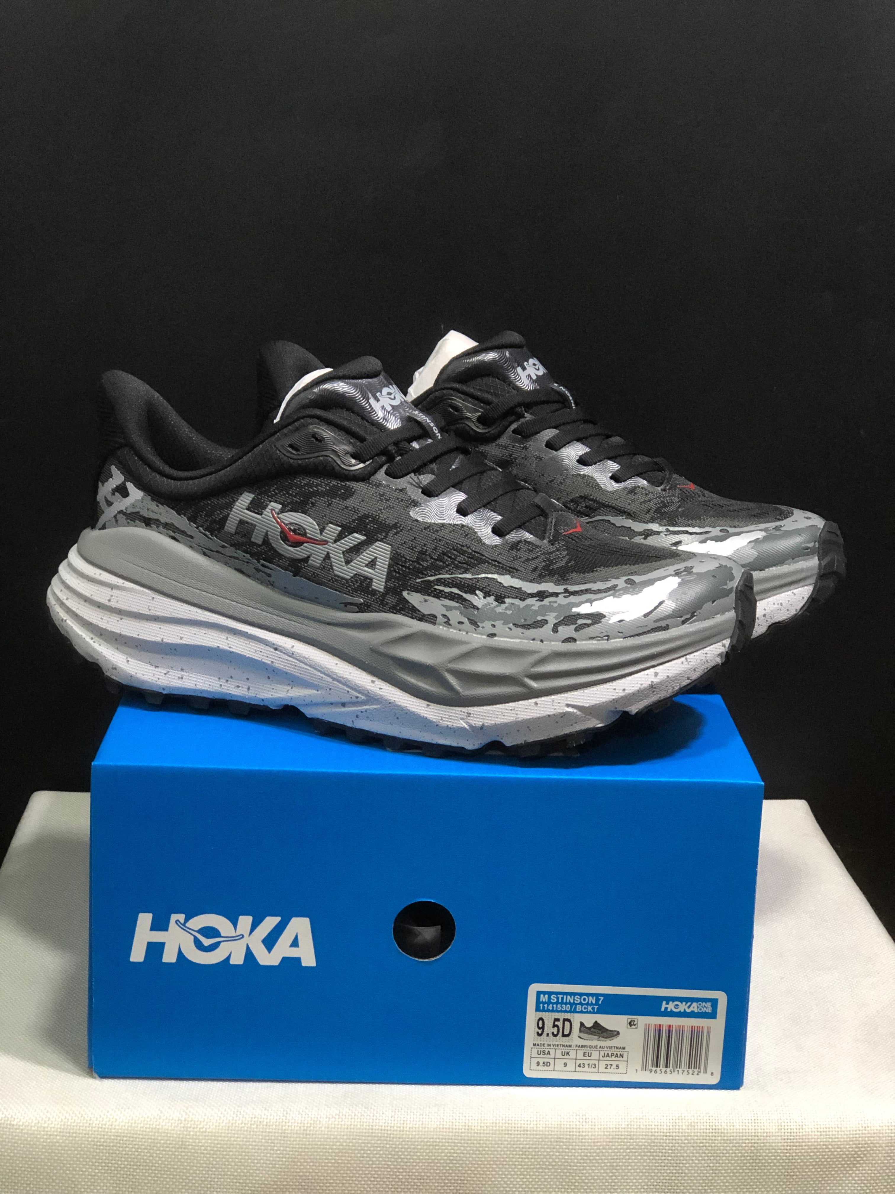 Hoka One One Stinson 7 Comfortable Anti-slip Outdoor Running Shoes Sneakers Black/Gray