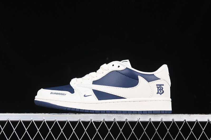 Travis Scott Fragment Design Nike Air Jordan 1 Low Burberry OG SP Blue Sole White Blue Sneakers