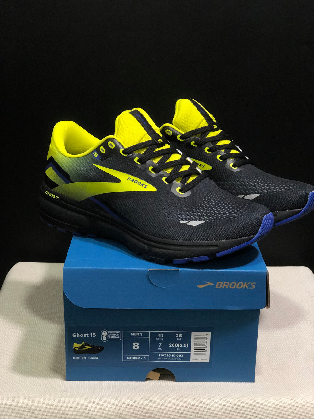 Brooks Ghost 15 Shock-absorbing Wear-resistant Low-top Running Shoes Black/FluoreScent Yellow