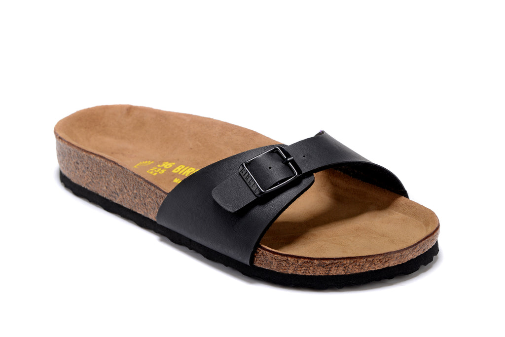 Birkenstock Madrid Black Single Strap Slide Matte Leather Sandals