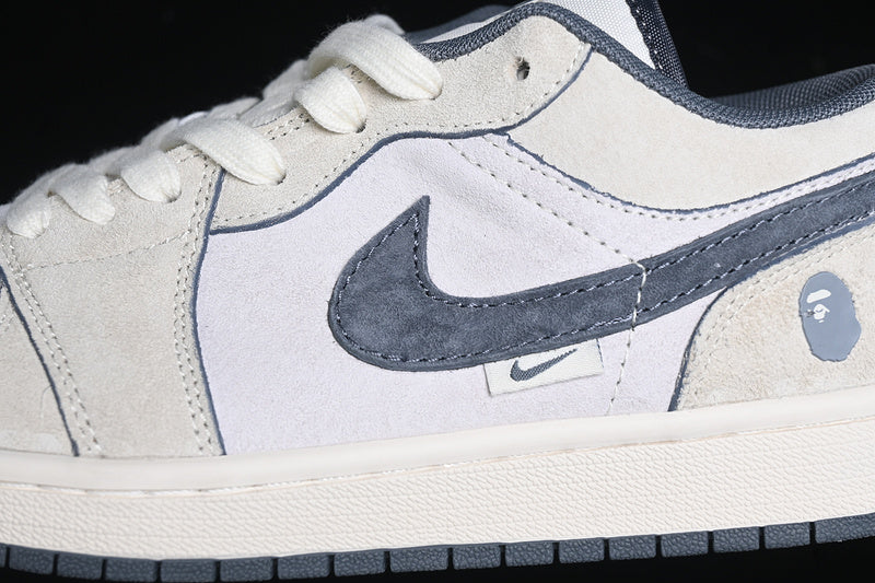 Travis Scott Fragment Design Nike Air Jordan 1 Low Bape OG SP Grey White Beige Sneakers