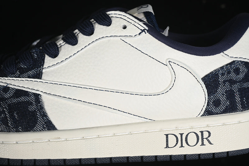 Travis Scott Fragment Design Nike Air Jordan 1 Low Dior OG SP Denim Dark Blue White Sneakers