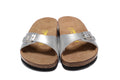 Birkenstock Madrid Silver Snakeskin Single Strap Slide Sandals