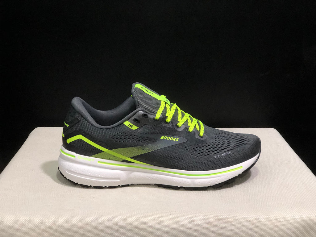 Brooks Ghost 15 Shock-absorbing Wear-resistant Low-top Running Shoes Carbon Soot/FluoreScent Green