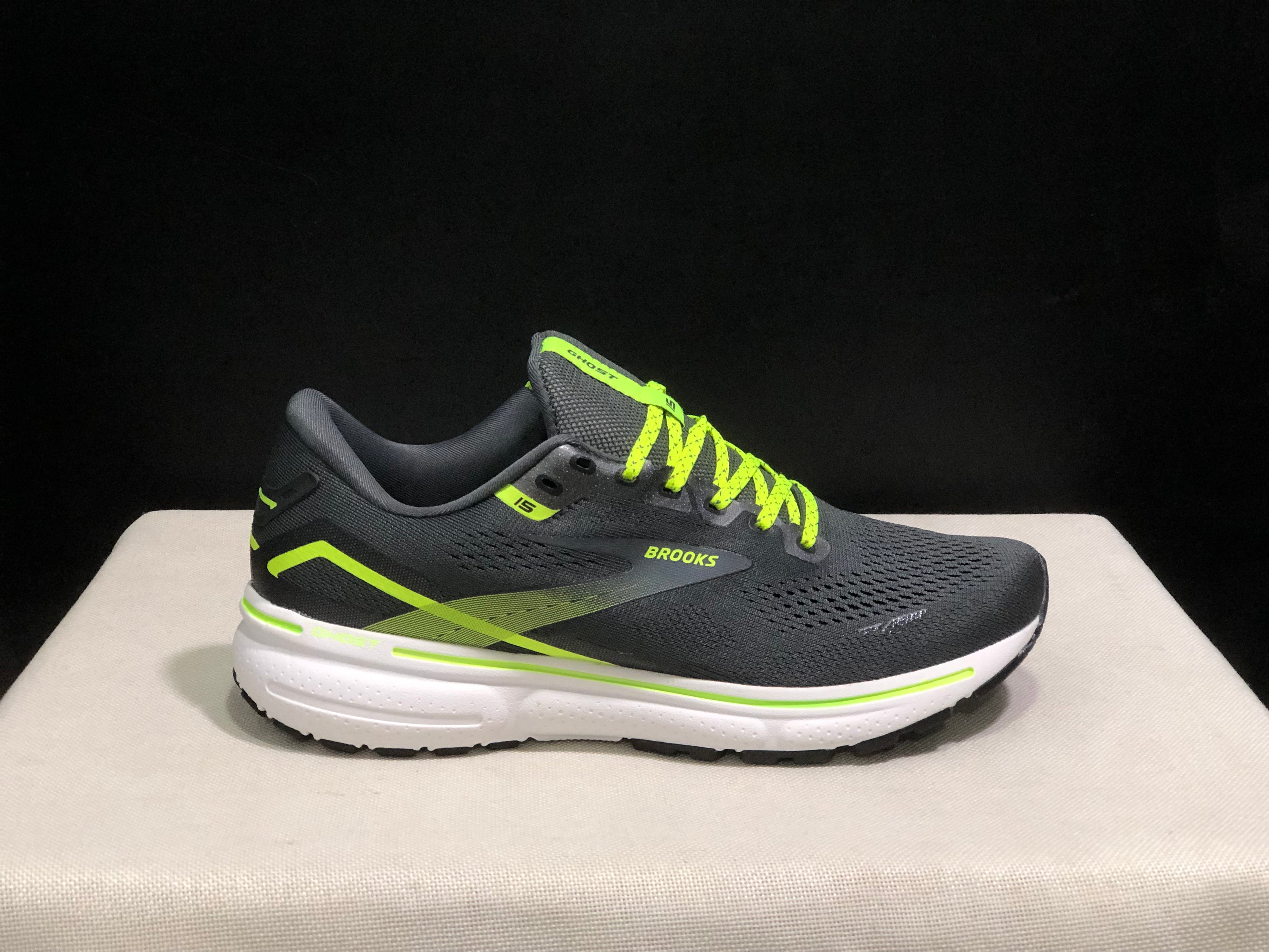 Brooks Ghost 15 Shock-absorbing Wear-resistant Low-top Running Shoes Carbon Soot/FluoreScent Green