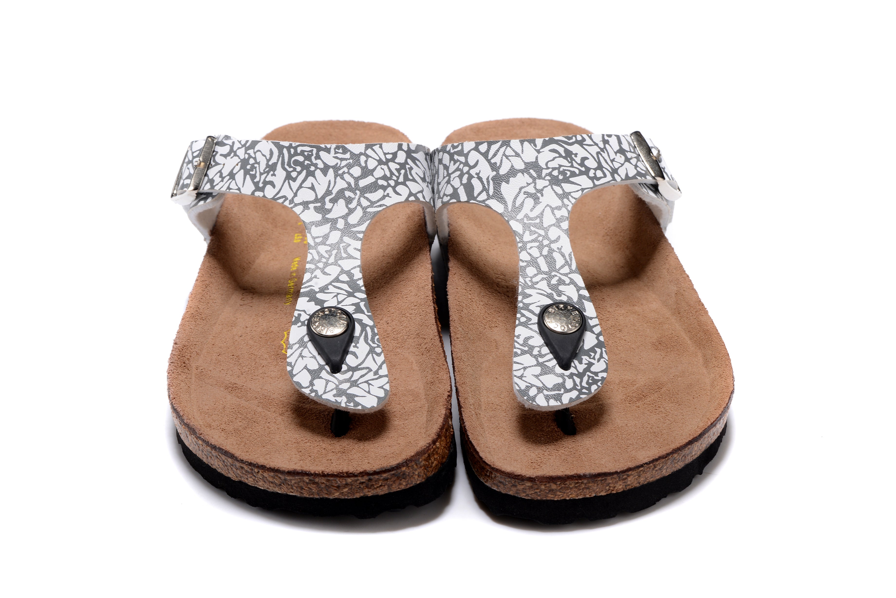 Birkenstock Gizeh Black/White Grain Flip Flops Leather Sandals