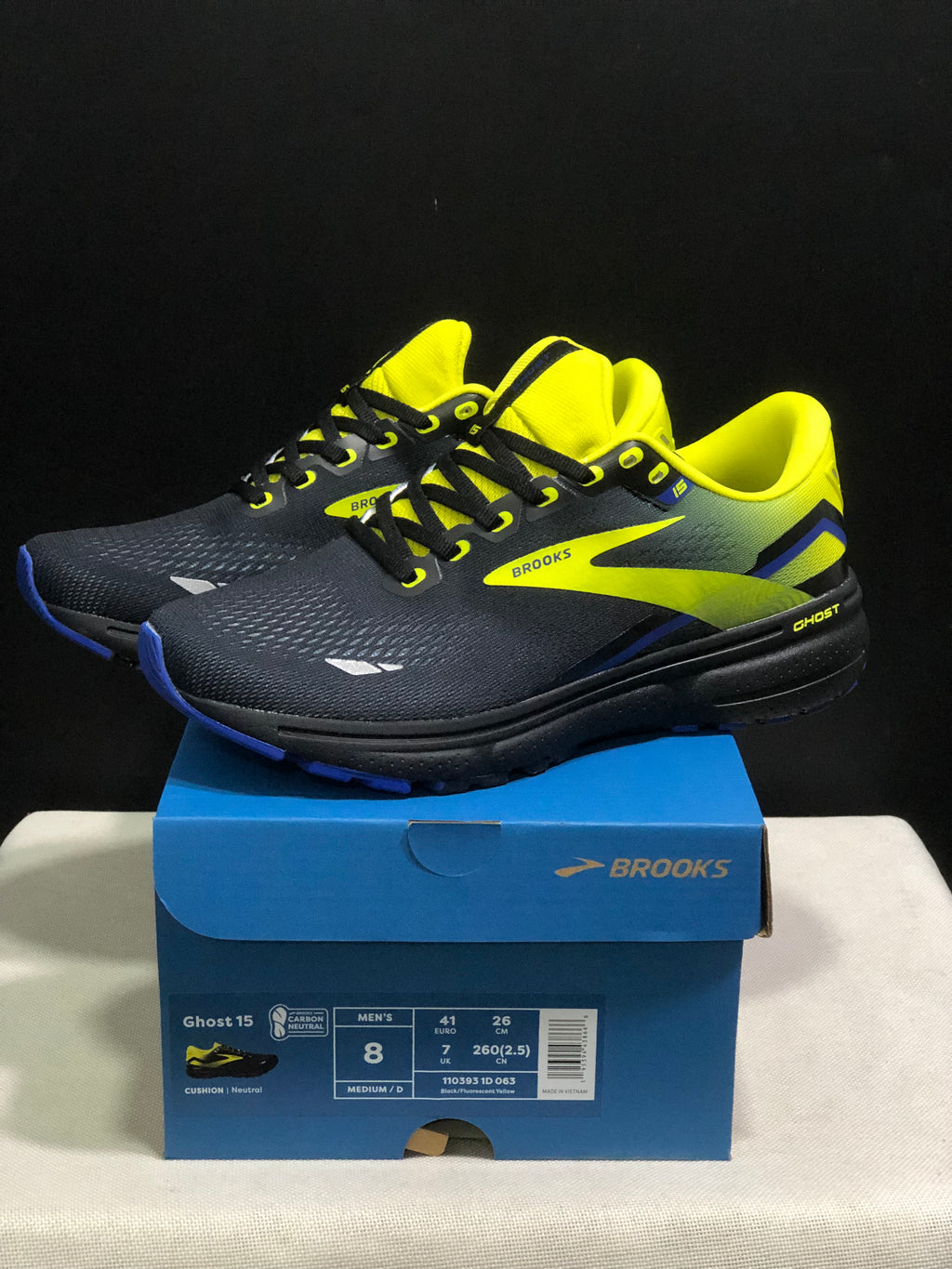 Brooks Ghost 15 Shock-absorbing Wear-resistant Low-top Running Shoes Black/FluoreScent Yellow