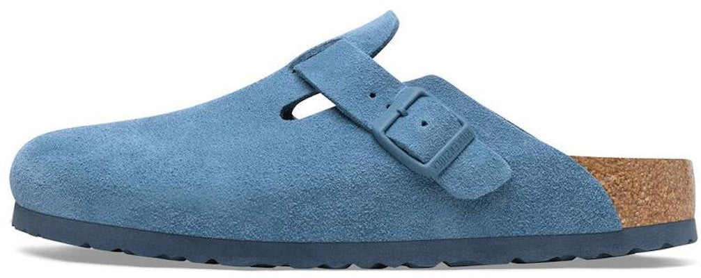 Birkenstock Boston Elemental Blue Soft Footbed Suede Leather 1027711 Fashion Slippers