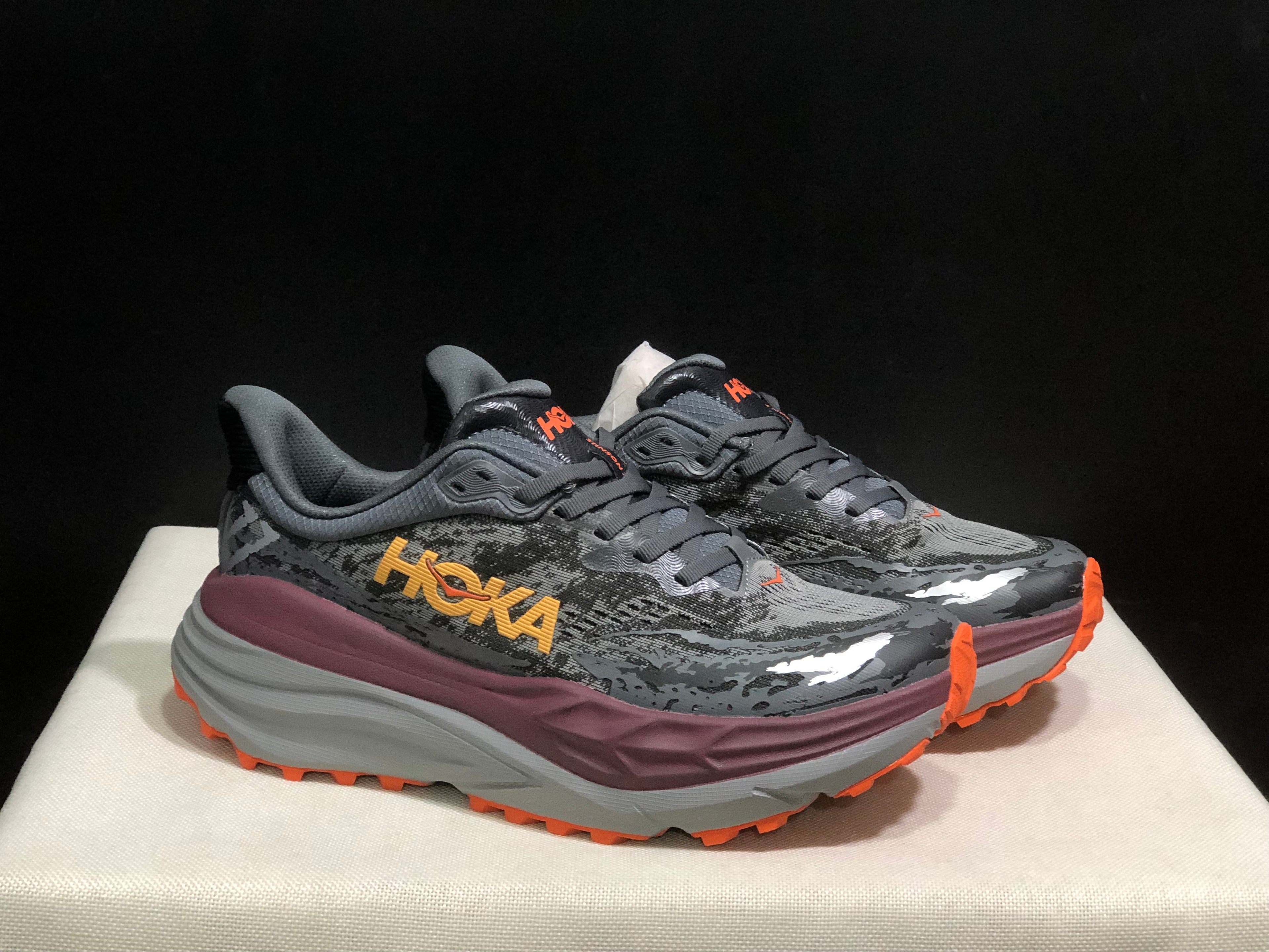 Hoka One One Stinson 7 Comfortable Anti-slip Outdoor Running Shoes Sneakers Gray/Orange