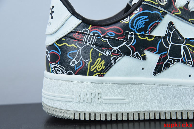 A Bathing Ape Bape Sta Sk8 Black And White Embossed Patent Leather