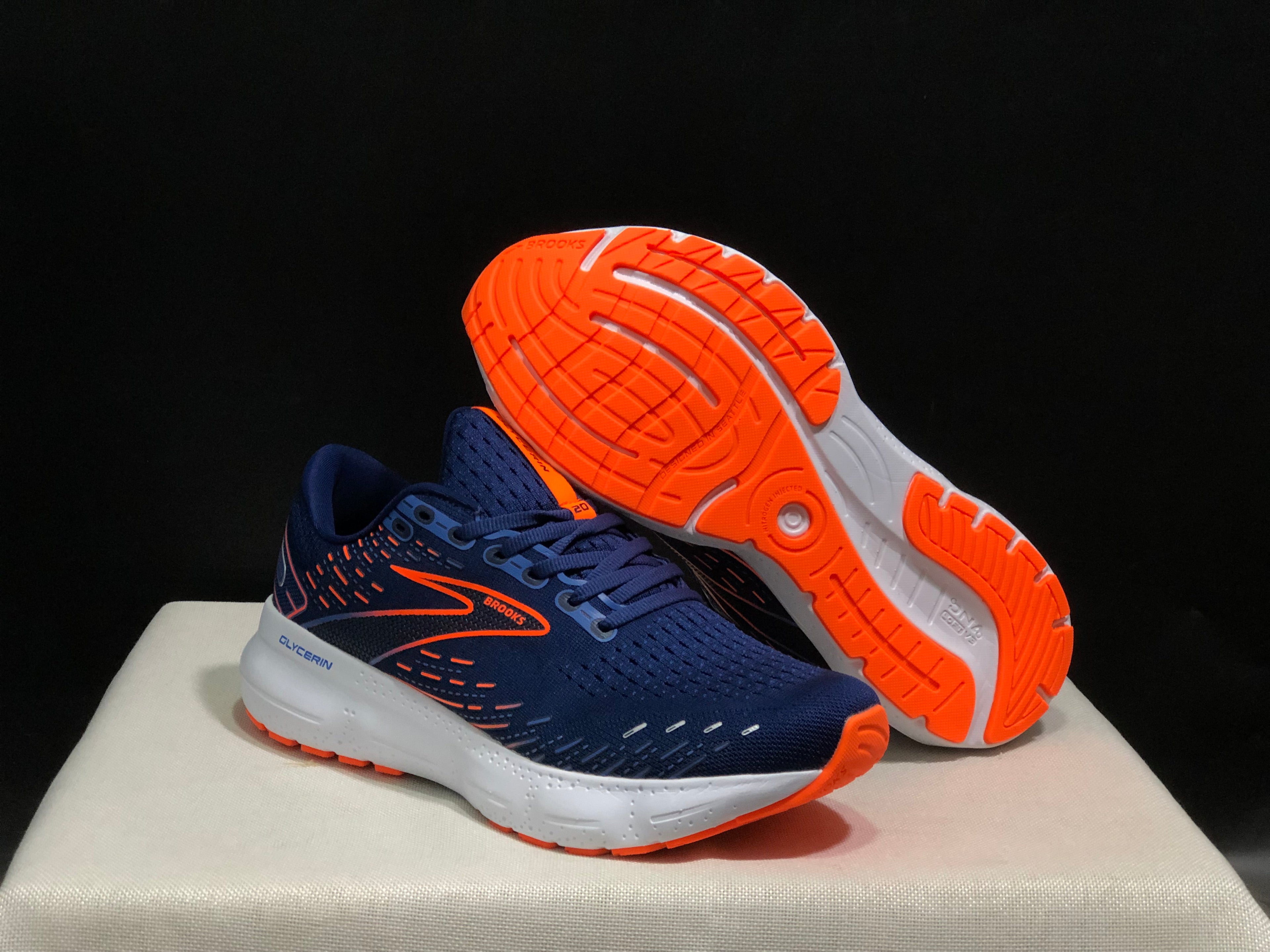 Brooks Glycerin GTS 20 Shock-absorbing Wear-resistant Running Shoes Navy/Orange