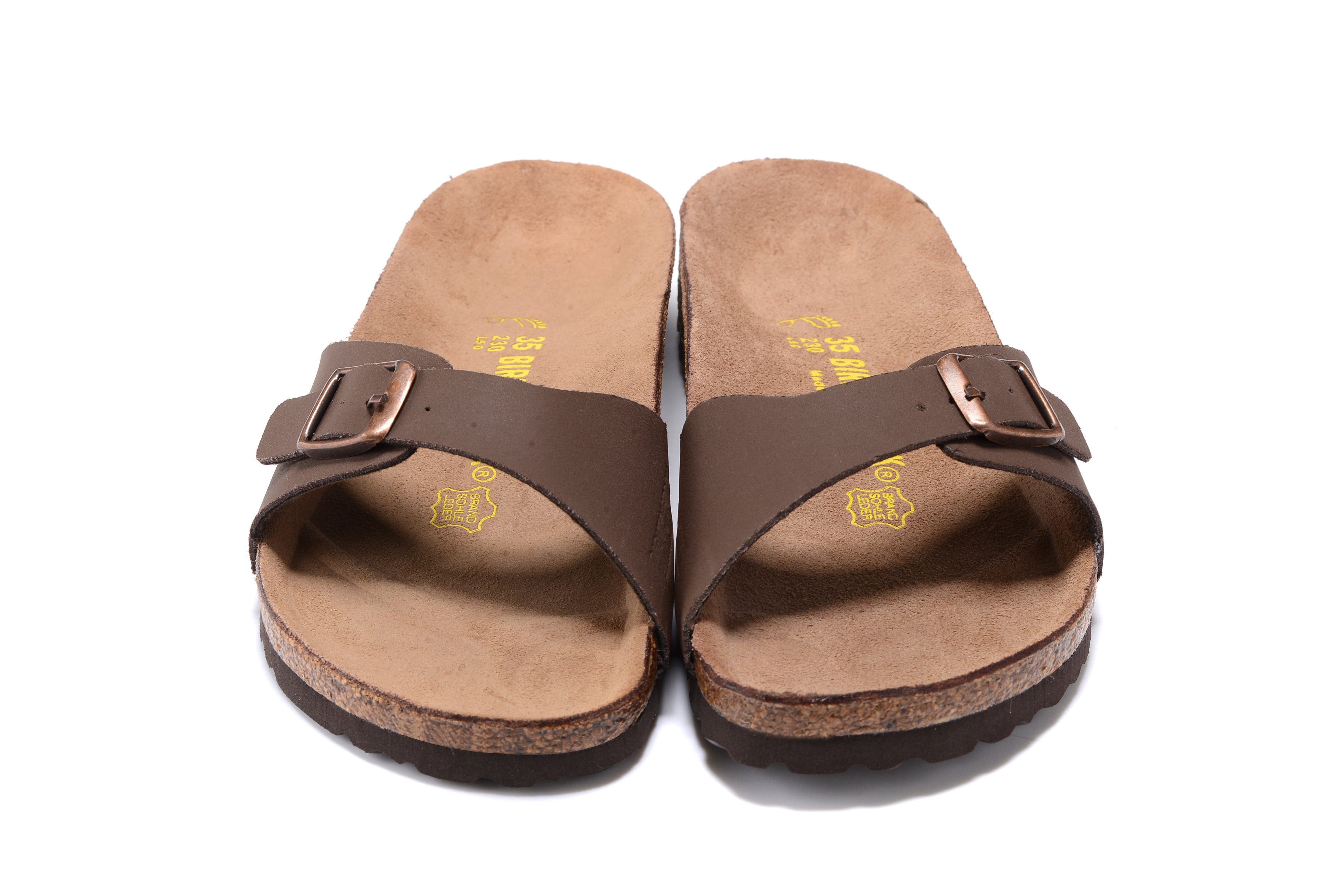Birkenstock Madrid Brown Single Strap Slide Nubuck Leather Sandals