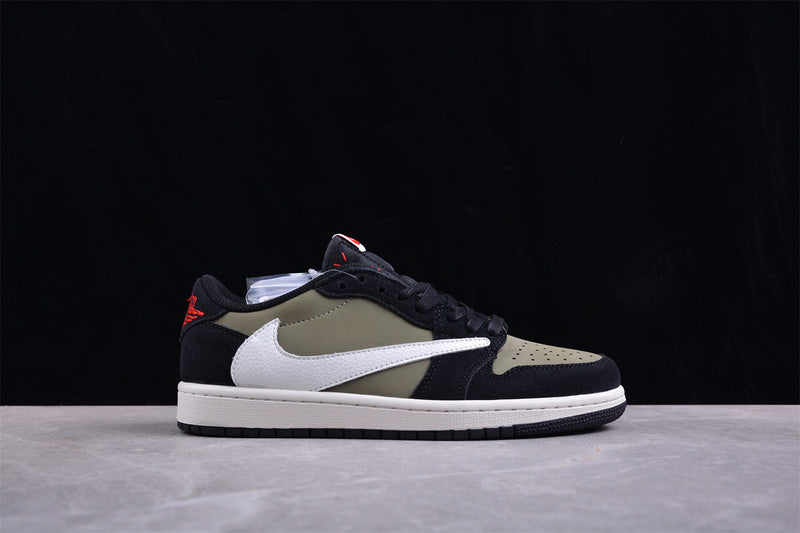 Travis Scott Nike Air Jordan1 Low OG SP White Label Olive Green Black Sneakers