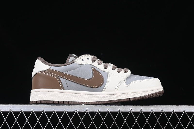 Travis Scott Fragment Design Nike Air Jordan 1 Low Bape OG SP White Grey Brown Sneakers