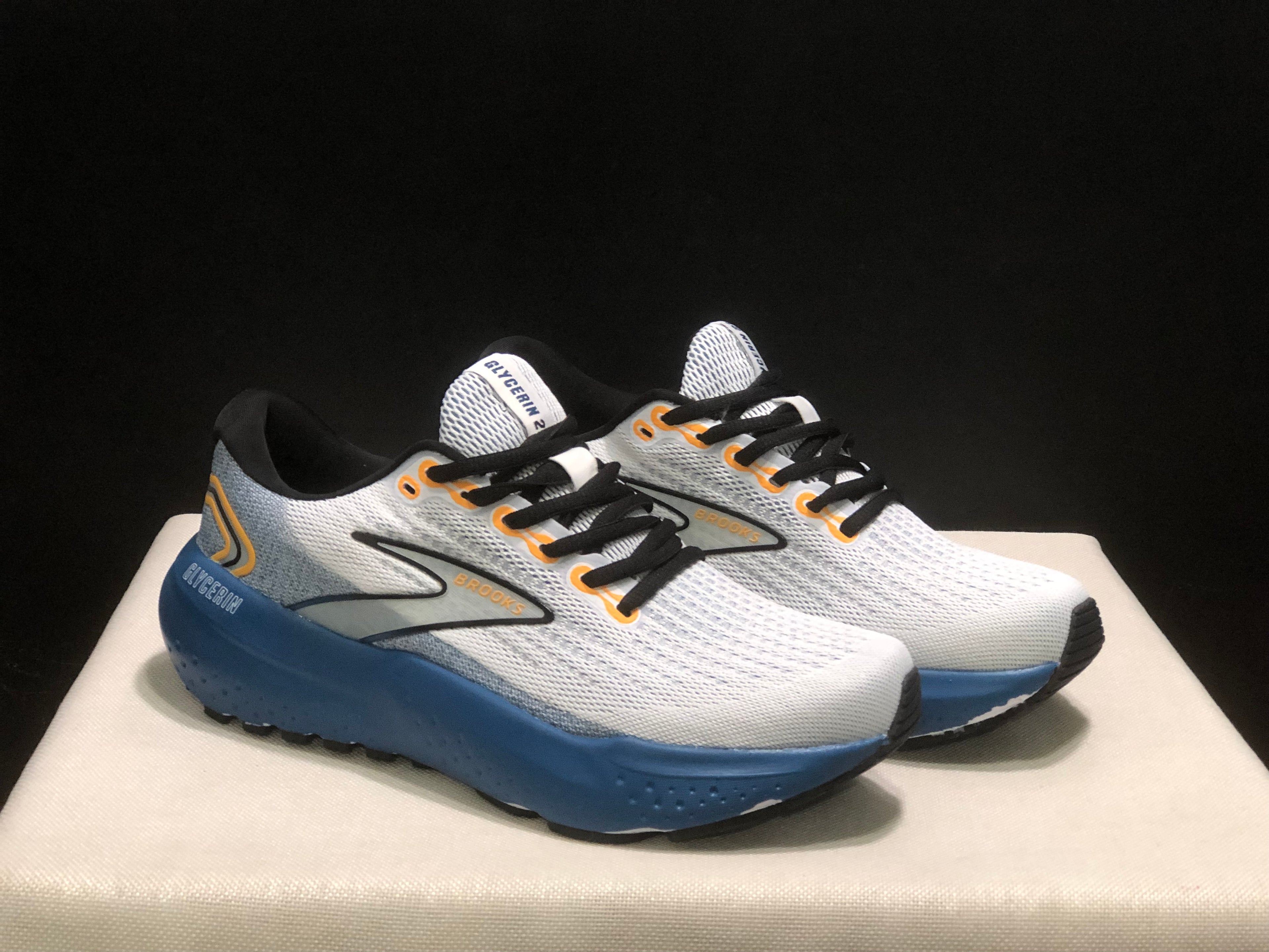 Brooks Glycerin 21 Men's Low-top Casual Running Shoes White/Sapphire Blue/Orange