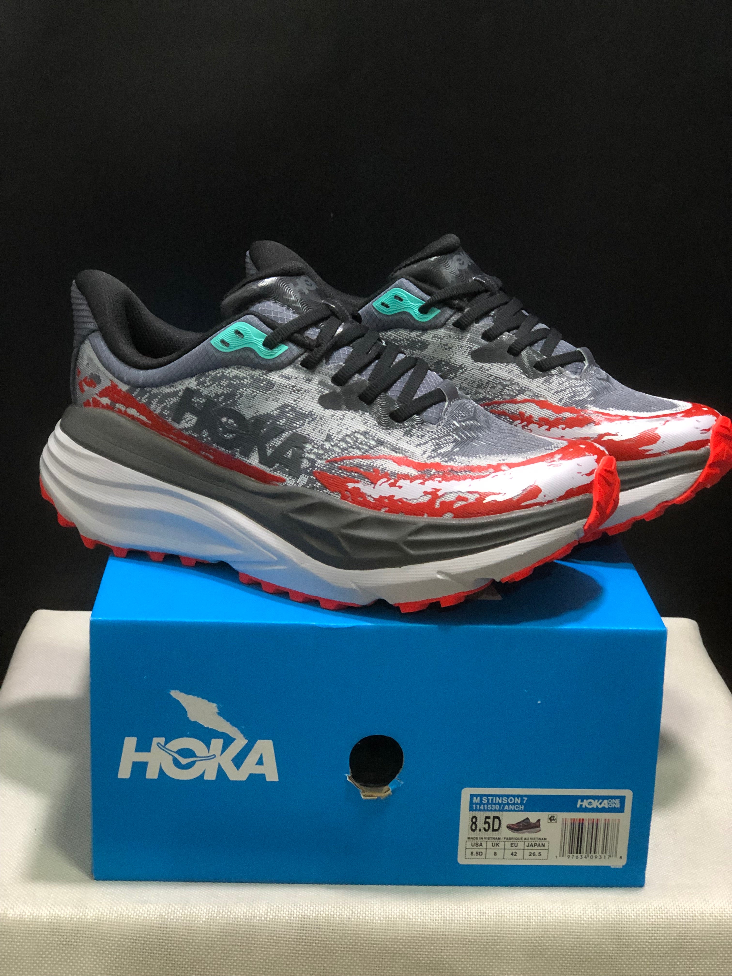 Hoka One One Stinson 7 Comfortable Anti-slip Outdoor Running Shoes Sneakers Gray/Red