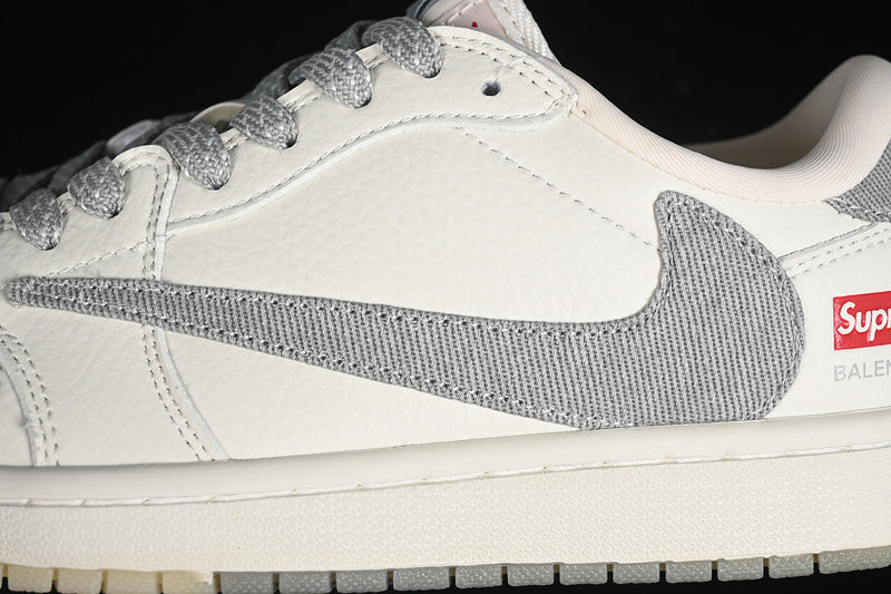 Travis Scott Fragment Design Nike Air Jordan 1 Low Supreme OG SP Light Grey White Sneakers