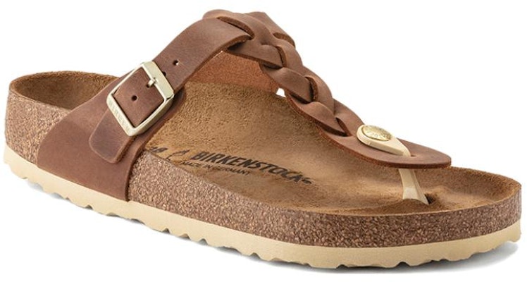 Birkenstock Gizeh Braided Waxy Leather 1021336 Narrow Fit Cognac Sandals