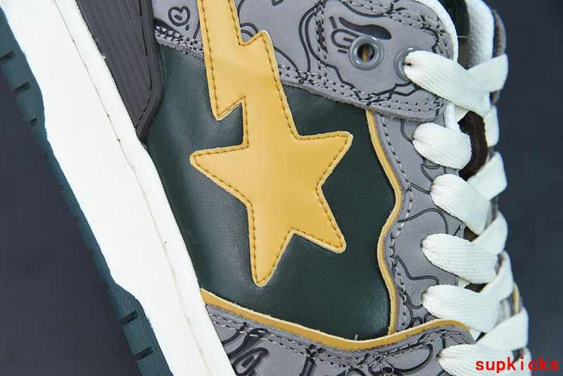 A Bathing Ape Bape Sta Sk8 Gray And Yellow Embossed Patent Leather
