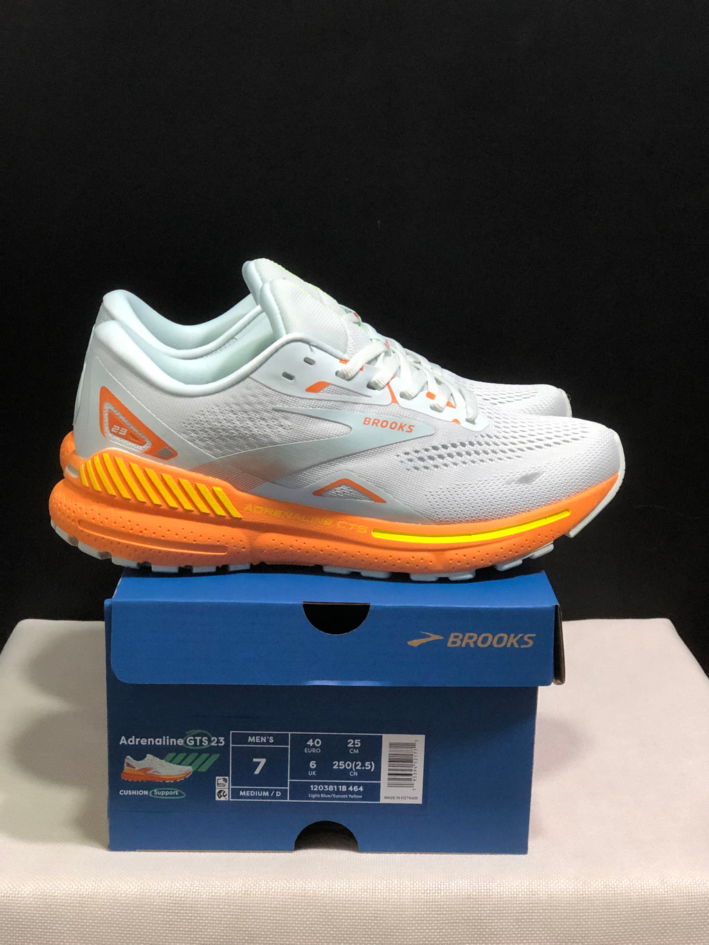 Brooks Adrenaline GTS 23 Shock-absorbing Wear-resistant Low-top Running Shoes Light Blue/Sunset Yellow